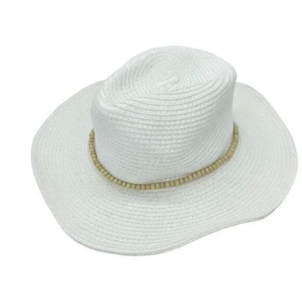 INC International Concepts Beaded White Straw Cowboy Fedora Hat